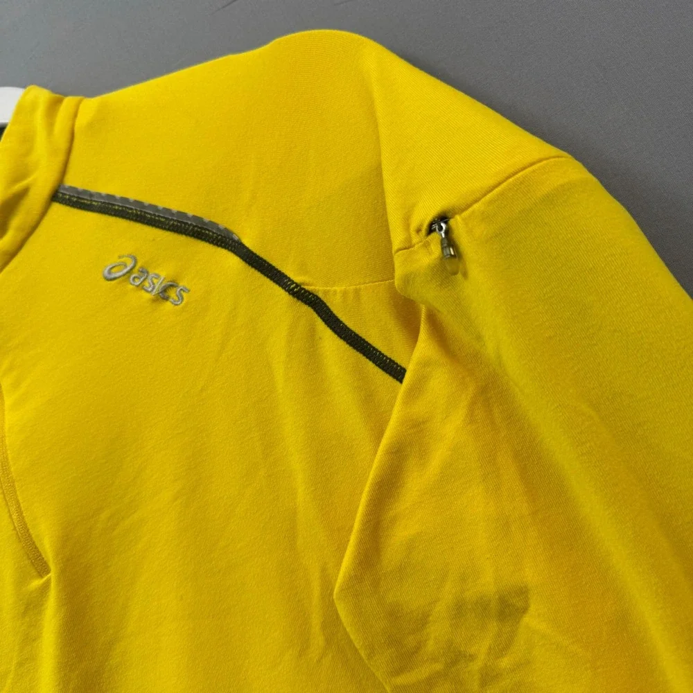 Asics‎ Mens Yellow Quarter Zip Running Top Long Sleeve Thumbhole Pullover Small